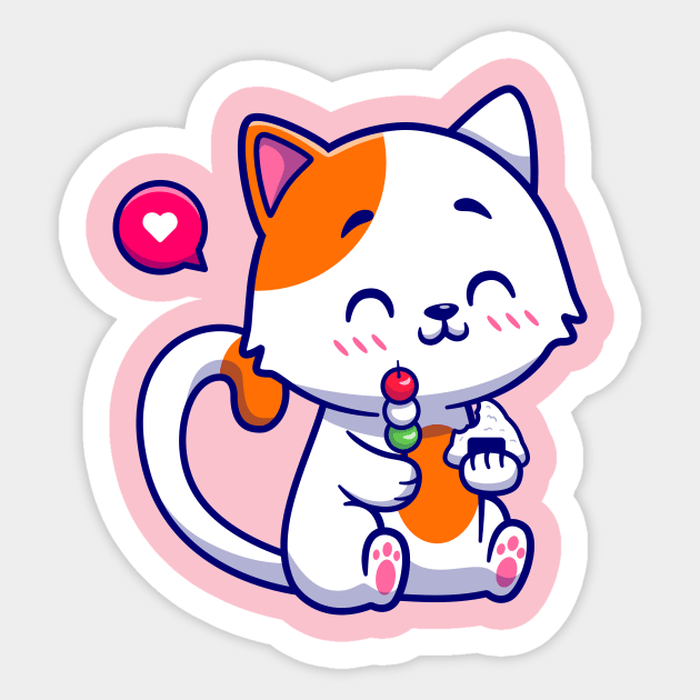 Cute Cat Eating Dango Mochi And Onigiri Cartoon Sticker by Catalyst Labs